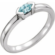 Sterling Silver Natural Blue Zircon Family Stackable Ring