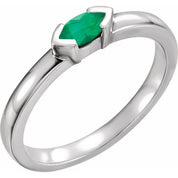 14K White Natural Emerald Family Stackable Ring