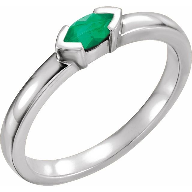 14K White Natural Emerald Family Stackable Ring
