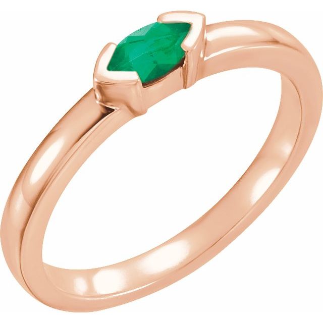 14K Rose Natural Emerald Family Stackable Ring
