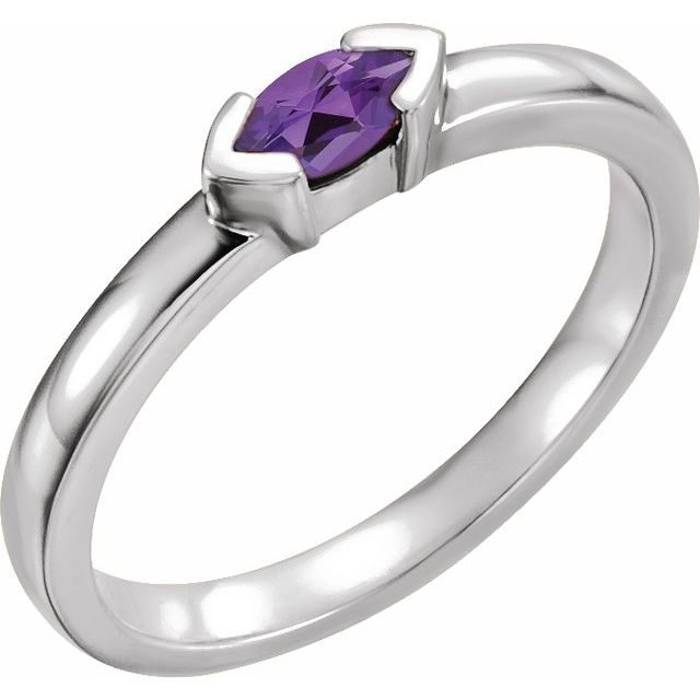 14K White Natural Amethyst Family Stackable Ring