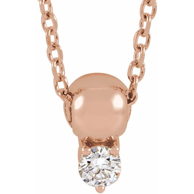 14K .02 CT Natural Diamond Bead Necklace 16-18"