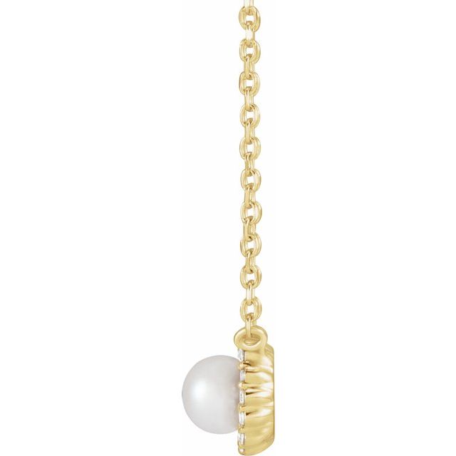 14K Cultured White Akoya Pearl .06 CTW Natural Diamond Halo-Style 16" Necklace