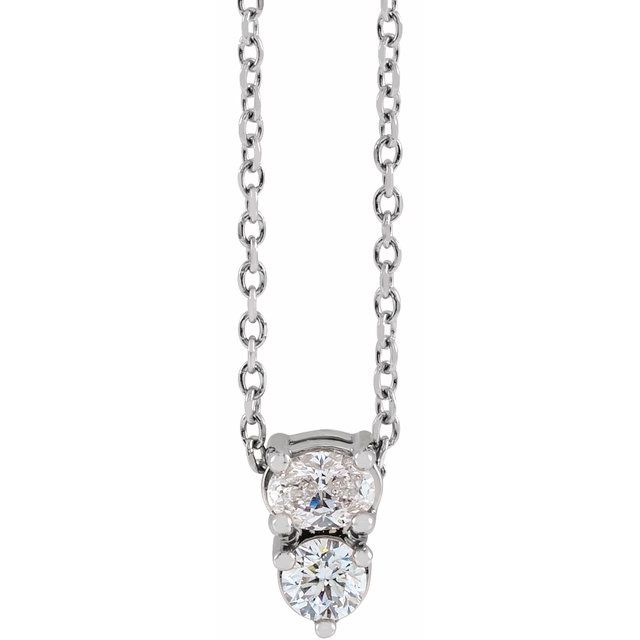 Sterling Silver 1/4 CTW Natural Diamond Two-Stone 16-18" Necklace