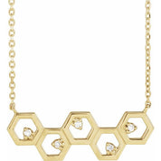 14K Natural Diamond Honeycomb Necklace with .04 CTW, 16" Length