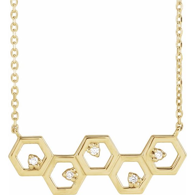 14K Natural Diamond Honeycomb Necklace with .04 CTW, 16" Length