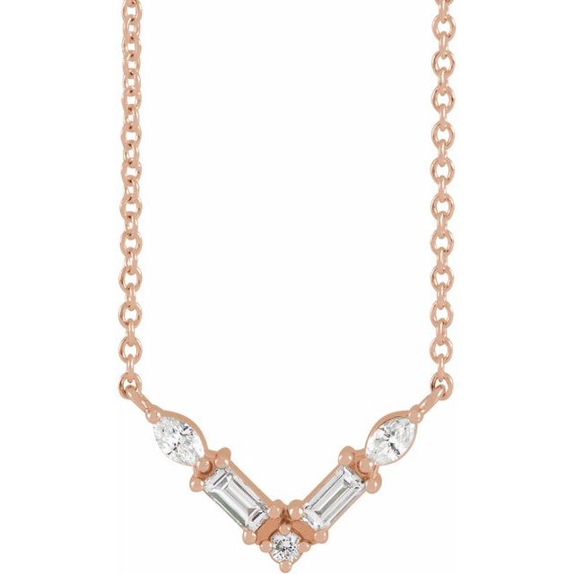 14K 1/6 CTW Natural Diamond V Necklace 16"