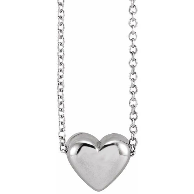 Sterling Silver Puffed Heart 16-18"Necklace
