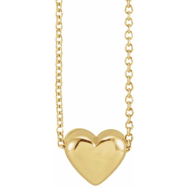 14K Puffed Heart Necklace 16-18"