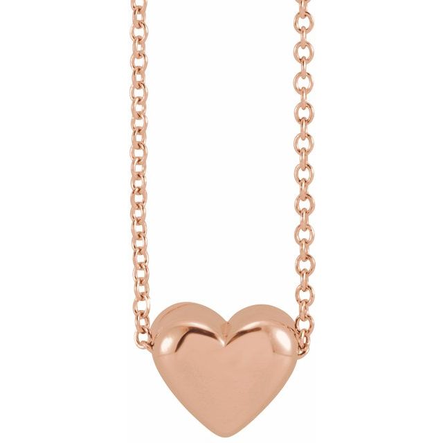 14K Puffed Heart Necklace 16-18"