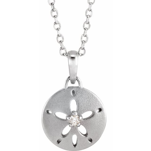 14K .015 CT Natural Diamond Sand Dollar 16-18" Necklace