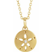 14K .015 CT Natural Diamond Sand Dollar 16-18" Necklace
