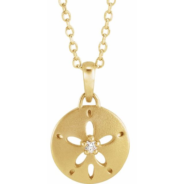 14K .015 CT Natural Diamond Sand Dollar 16-18" Necklace