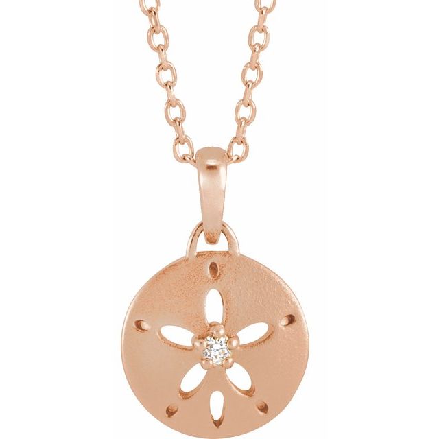 14K .015 CT Natural Diamond Sand Dollar 16-18" Necklace