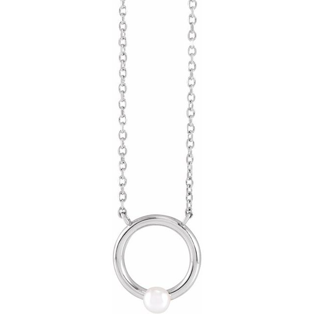 Sterling Silver Cultured Seed Pearl Circle 16" Necklace