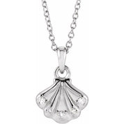 Sterling Silver .03 CTW Natural Diamond Seashell 16-18" Necklace
