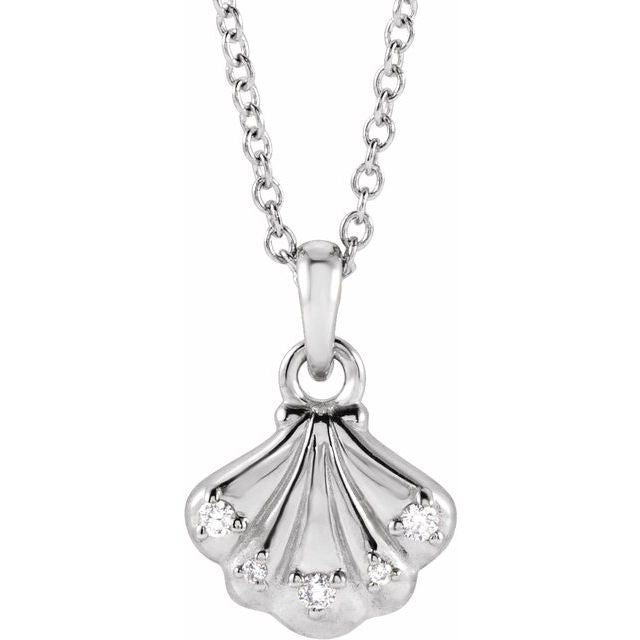 Sterling Silver .03 CTW Natural Diamond Seashell 16-18" Necklace