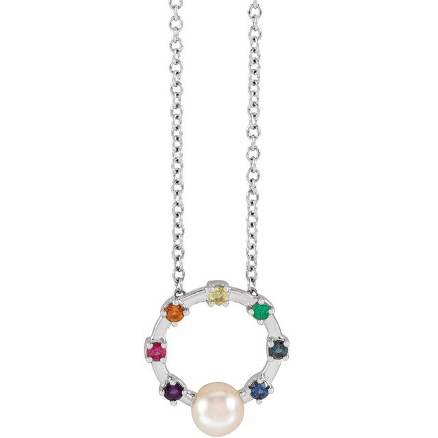 14K Akoya Cultured Pearl Hold You Forever? Rainbow Baby 18" Necklace