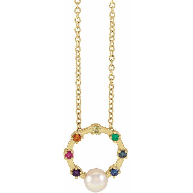 14K Akoya Cultured Pearl Hold You Forever? Rainbow Baby 18" Necklace