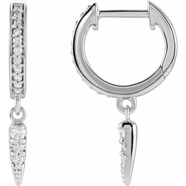 14K White Diamond Hinged Hoop Spike Earrings - 1/5 CTW