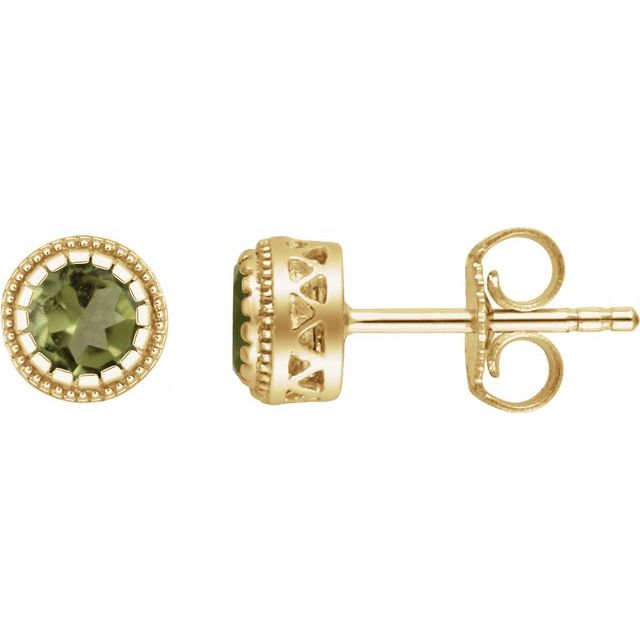 14K Yellow Natural Peridot Stud Earrings - Elegant Birthstone Jewelry