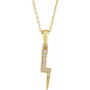 14K .08 CTW Natural Diamond Lightning Bolt Necklace 16-18" Adjustable Chain