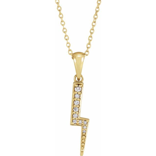 14K .08 CTW Natural Diamond Lightning Bolt Necklace 16-18" Adjustable Chain