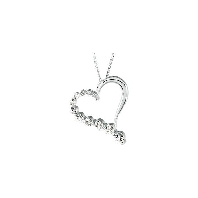 14K White 1 CTW Natural Diamond Journey Heart 18" Necklace