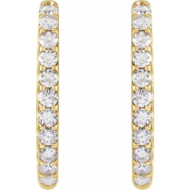 14K Yellow 3 CTW Natural Diamond Inside-Outside Hinged 28.3 mm Hoop Earrings