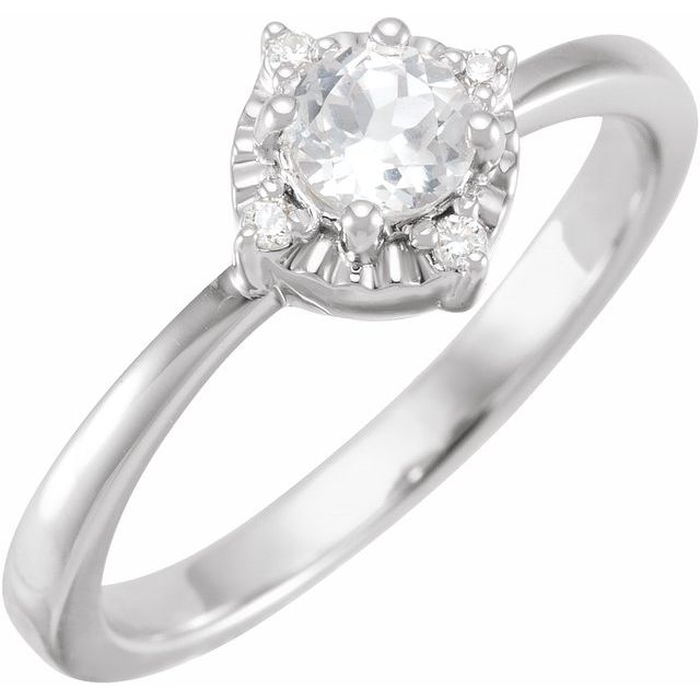14K White Lab-Grown White Sapphire & .04 CTW Natural Diamond Halo-Style Ring