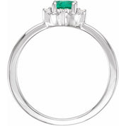 Sterling Silver Lab-Grown Emerald & .04 CTW Natural Diamond Halo-Style Ring