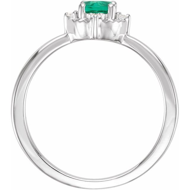 Sterling Silver Lab-Grown Emerald & .04 CTW Natural Diamond Halo-Style Ring