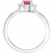 14K White Lab-Grown Ruby & .04 CTW Natural Diamond Halo-Style Ring