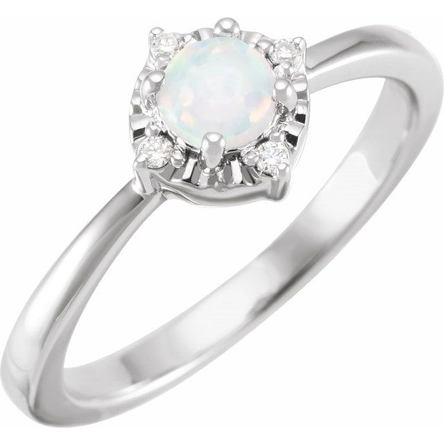 Sterling Silver Lab-Grown White Opal & .04 CTW Natural Diamond Halo-Style Ring