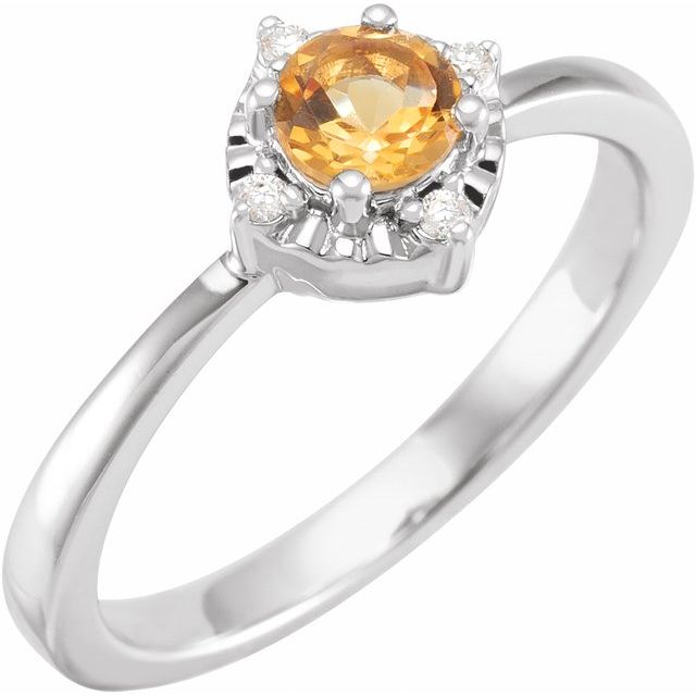 14K White Natural Citrine & .04 CTW Natural Diamond Halo-Style Ring