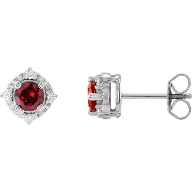 14K White Natural Mozambique Garnet & .08 CTW Natural Diamond Halo-Style Earrings