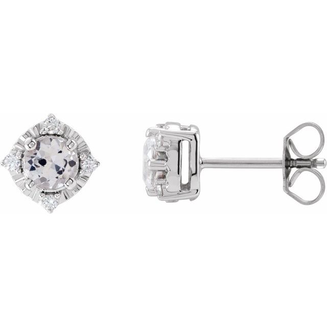 Sterling Silver Lab-Grown White Sapphire & .08 CTW Natural Diamond Halo-Style Earrings