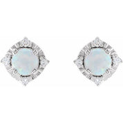 Sterling Silver Lab-Grown White Opal & .08 CTW Natural Diamond Halo-Style Earrings
