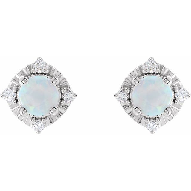 Sterling Silver Lab-Grown White Opal & .08 CTW Natural Diamond Halo-Style Earrings