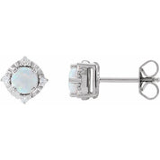 Sterling Silver Lab-Grown White Opal & .08 CTW Natural Diamond Halo-Style Earrings