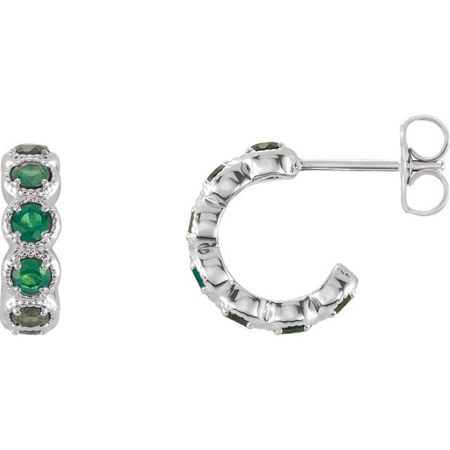 Sterling Silver Lab-Grown Emerald Hoop Earrings
