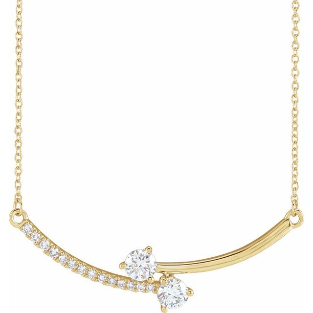 14K Lab-Grown Diamond Two-Stone, French-Set Bar, and Bar Necklace in 16-18" Length