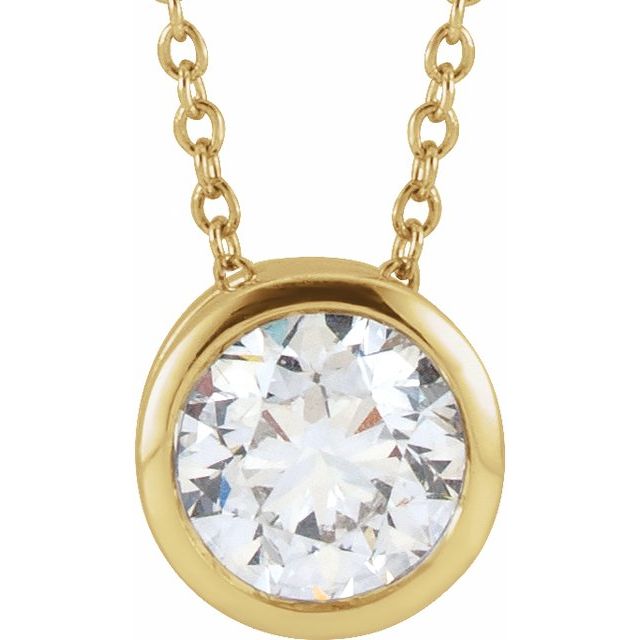 14K 3/4 CT Lab-Grown Diamond Solitaire Necklace 16-18" Adjustable Chain