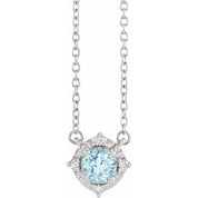 Sterling Silver Natural Sky Blue Topaz & .04 CTW Natural Diamond Halo-Style 18" Necklace