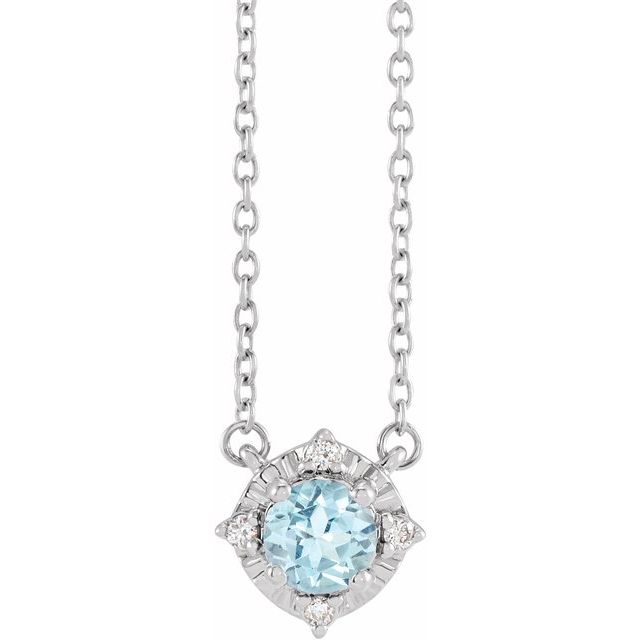 Sterling Silver Natural Sky Blue Topaz & .04 CTW Natural Diamond Halo-Style 18" Necklace
