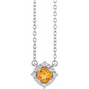 Sterling Silver Natural Citrine & .04 CTW Natural Diamond Halo-Style 18" Necklace