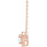 14K Rose Lab-Grown White Opal & .04 CTW Natural Diamond Halo-Style 18" Necklace