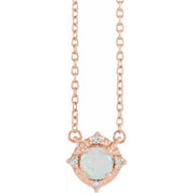14K Rose Lab-Grown White Opal & .04 CTW Natural Diamond Halo-Style 18" Necklace