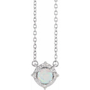 14K White Lab-Grown White Opal & .04 CTW Natural Diamond Halo-Style 18" Necklace