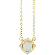 14K Yellow Lab-Grown White Opal & .04 CTW Natural Diamond Halo-Style 18" Necklace